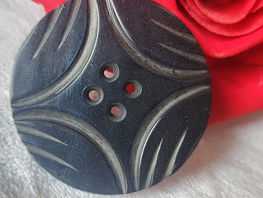 Gros bouton ancien bleu jaspé collection art deco 4,4  cm XXL ref 5509