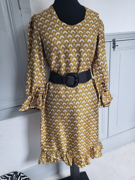 Pur vintage robe imprimée satin ou soie très typé taille 40 ? Ref port