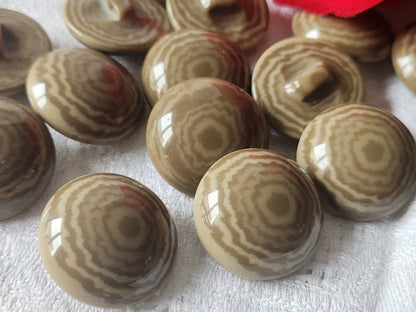 Lot 6 boutons vintage bombé marron  camaieu  pied veiné 2,2 cm ref 3163