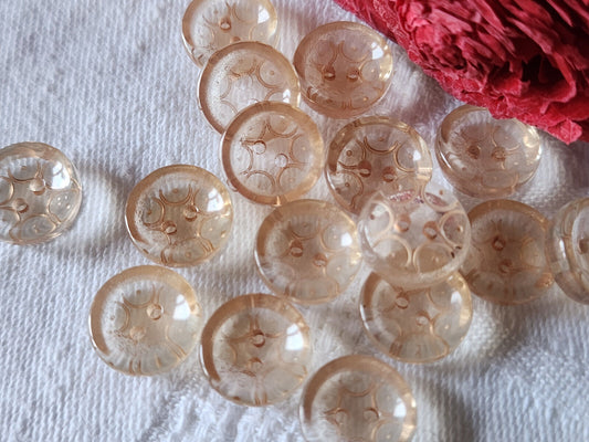 Lot 15 boutons vintage transparent lucite ocre  peint 1,2  cm  ref 3206