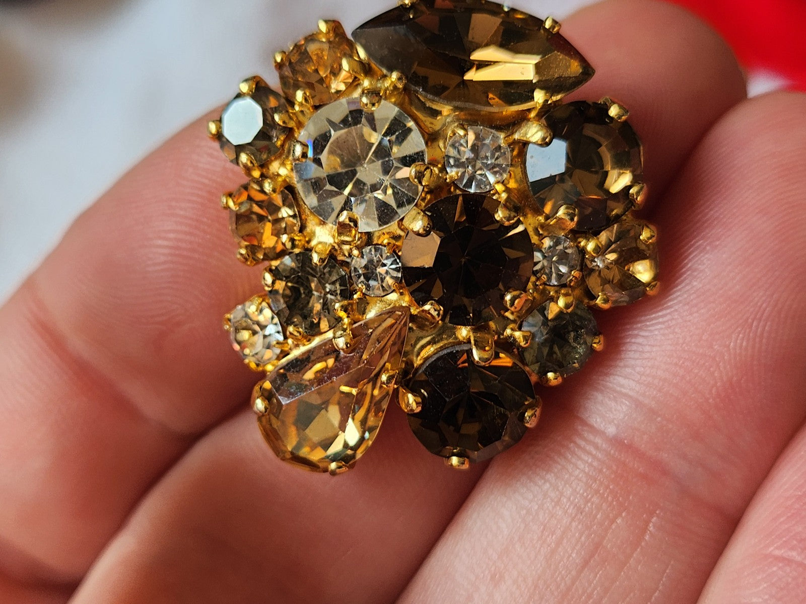 Haute couture gros bouton vintage metal strass verre  3,1 sur  3 cm G17C
