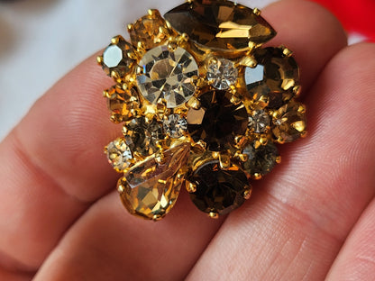 Haute couture gros bouton vintage metal strass verre  3,1 sur  3 cm G17C