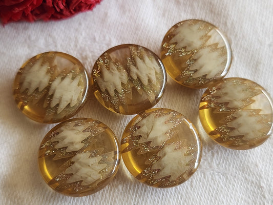 Lot 6 jolis boutons vintage inclusion marron pied 1,7  cm ref 1232