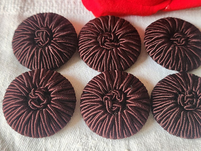 Lot 6 boutons anciens passementerie prune/marron 3,1 cm ref 3541