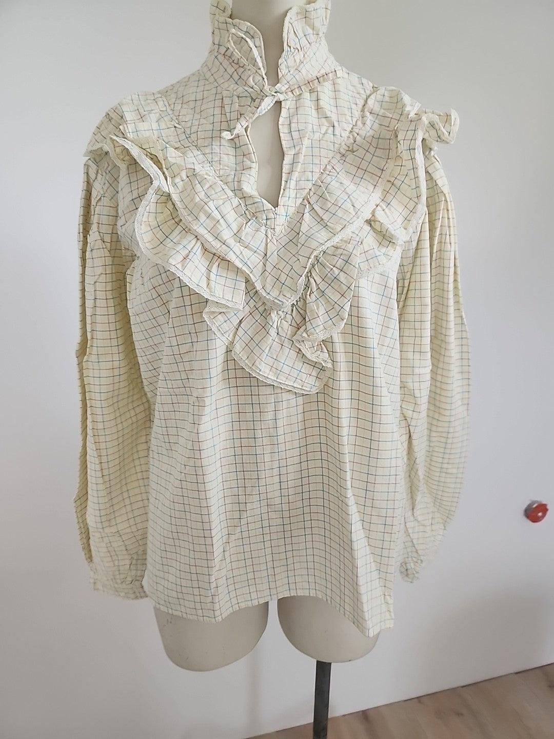 Pur vintage ancienne blouse haut manche jaune carreaux 42/44?   ref portant