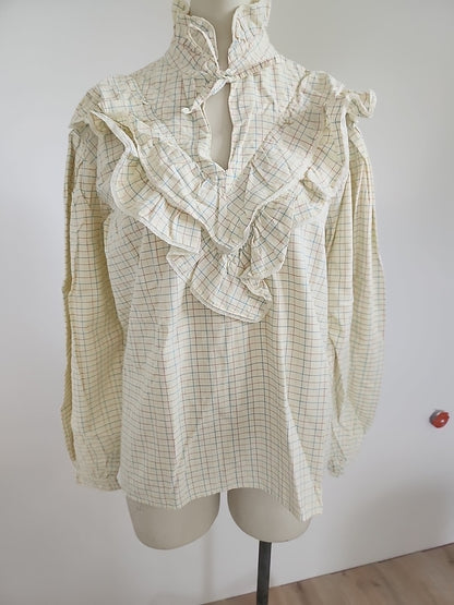 Pur vintage ancienne blouse haut manche jaune carreaux 42/44?   ref portant