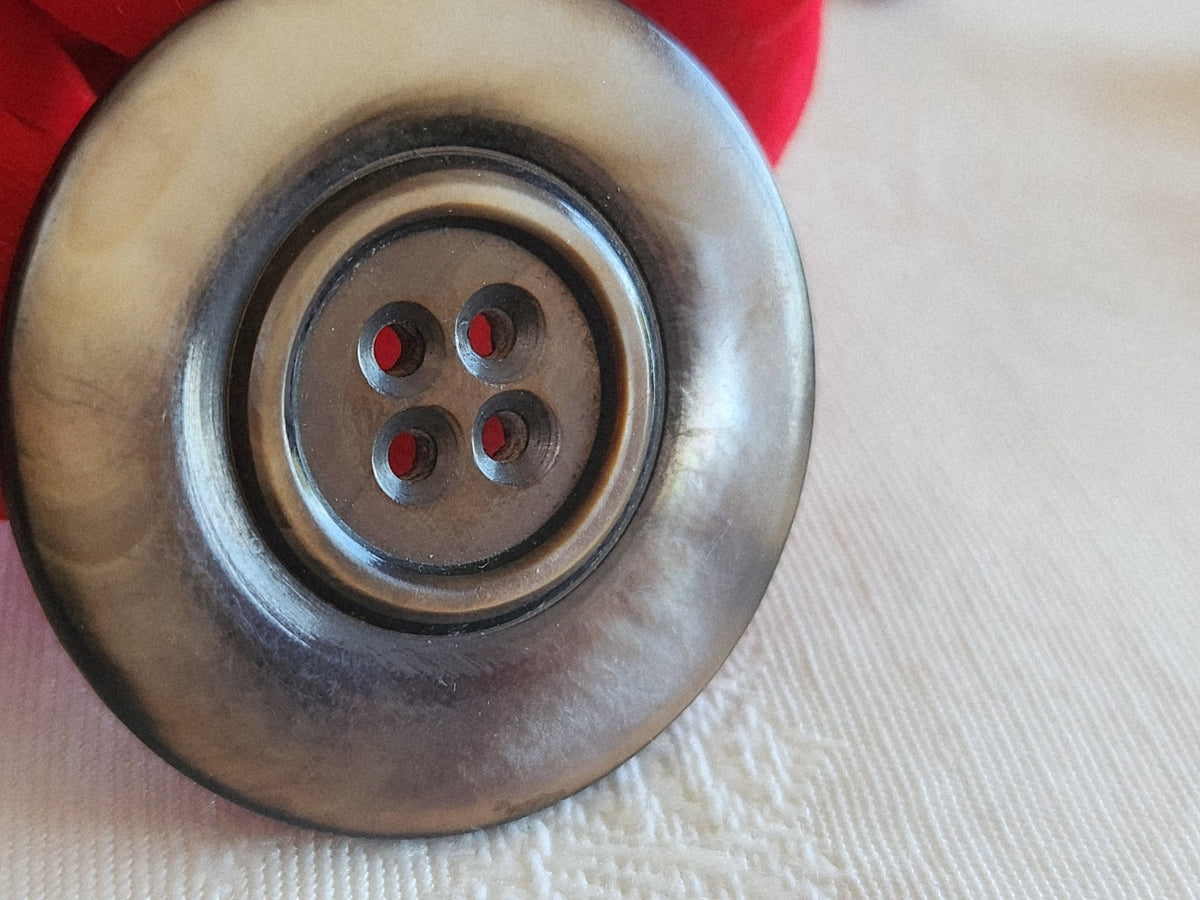 Gros bouton ancien en nacre gris épais trous 3,5 cm ou 35 mm G4K