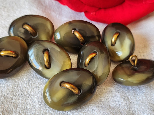 Lot 5 boutons vintage ovale vert moucheté pied metal 1,6 sur 2,4 cm ref 6093