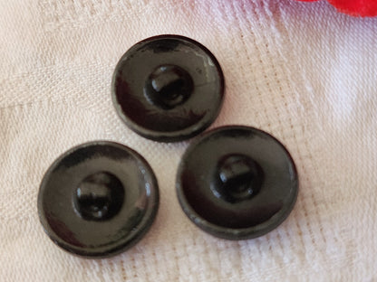 Trio boutons anciens en verre noir cuivré vintage 1,8 cm G2F