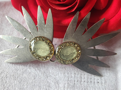 Boucle de ceinture ancienne vintage  metal strass  en deux parties