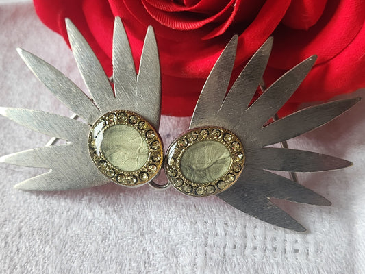 Boucle de ceinture ancienne vintage  metal strass  en deux parties