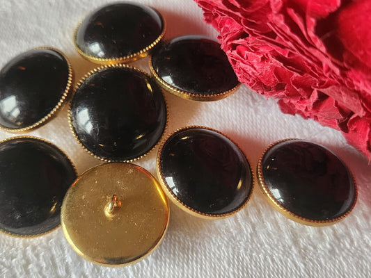 Lot 6 superbes boutons vintage métal doré noir bombé pied  1,9 cm ref 1289