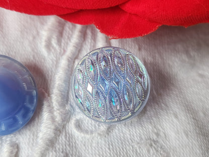 Duo boutons vintage en verre bleu  travaillé 1,7  cm G13D