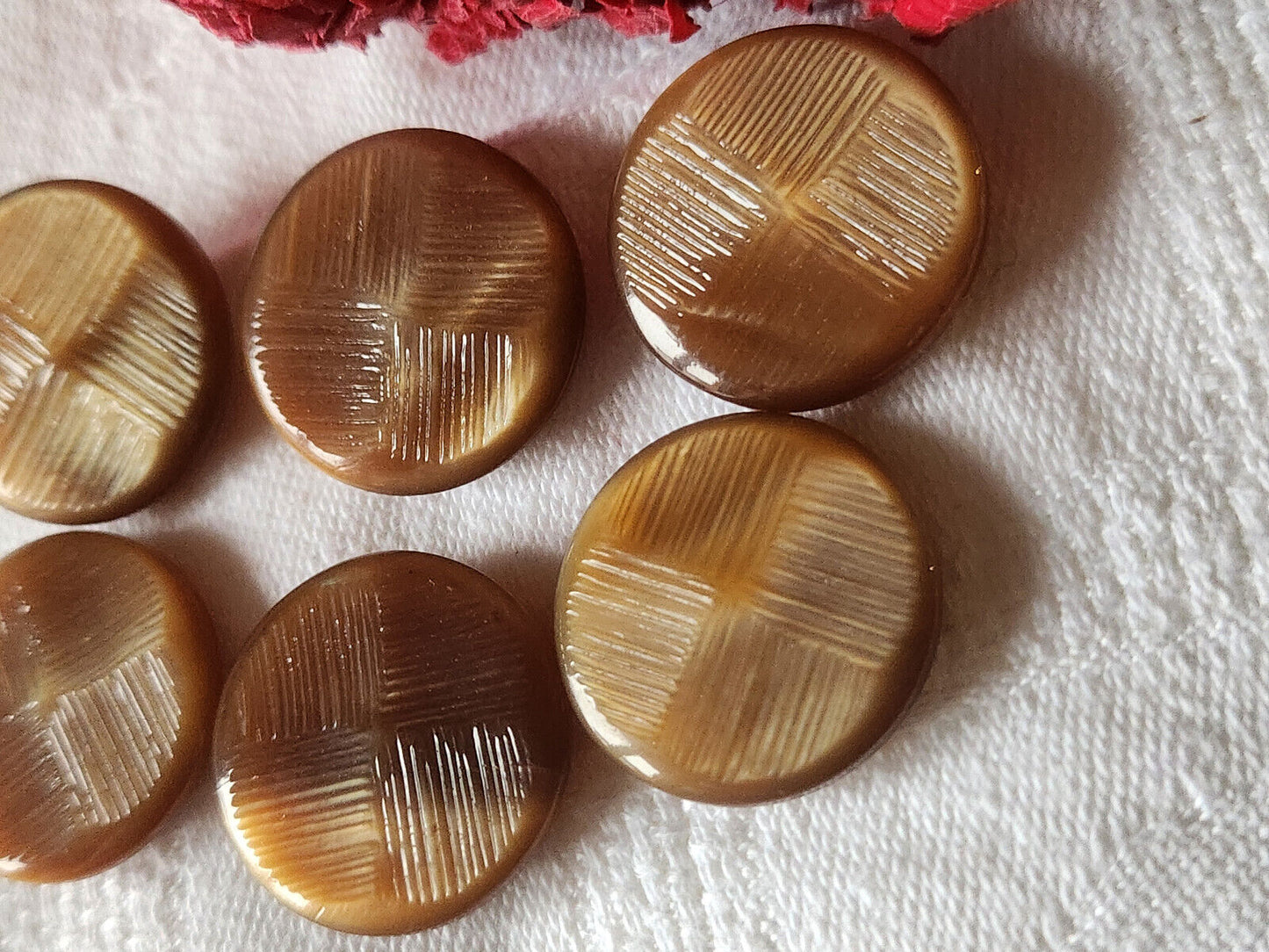 Lot 6 boutons vintage marron strié pied plat 2,1 cm ref 1249