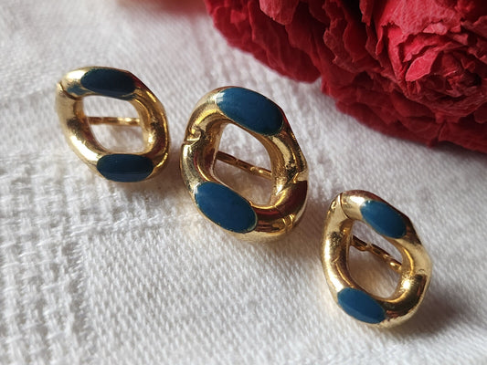 Trio boutons vintage métal maillon bleu  1,4 sur 1,5 cm 1,1 sur 1,2  cm G2C