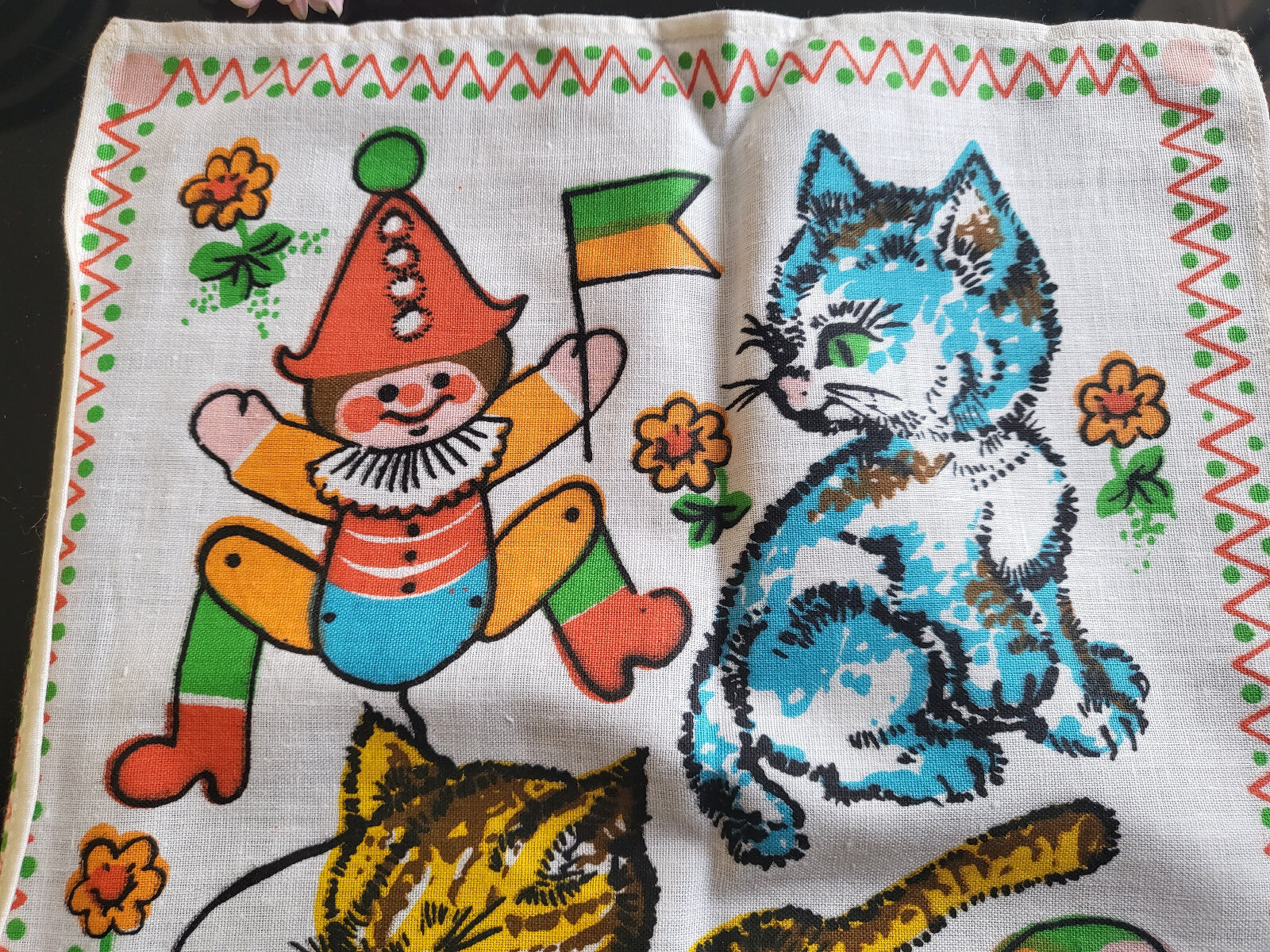 Mouchoir ancien neuf vintage enfant année 60/70 chaton coton B4-3
