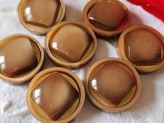 Lot 6 gros boutons vintage marron metal doré pied 2,6 cm pied ref 1132