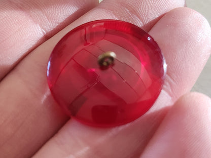 Gros bouton vintage rouge transparent pied laiton 2,7 ou 27 mm ref 232