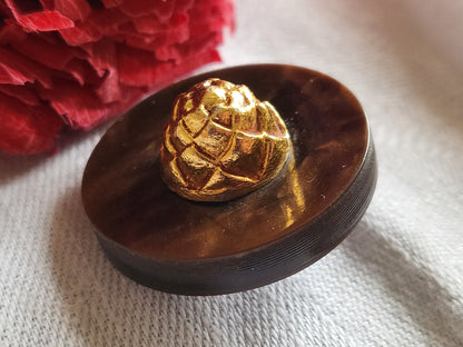 Gros bouton ancien cœur doré collection marron pied 3 cm 30 mm D17l