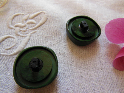 Duo boutons vintage épais vert à pied imposant 2,4 cm G16L