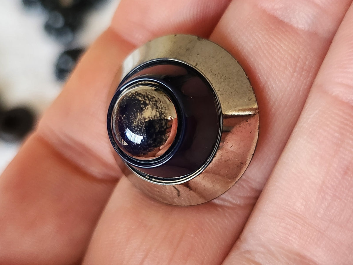 Haut bouton ancien en verre bleu argenté pied métal 2,3 cm ou 23 mm G18D