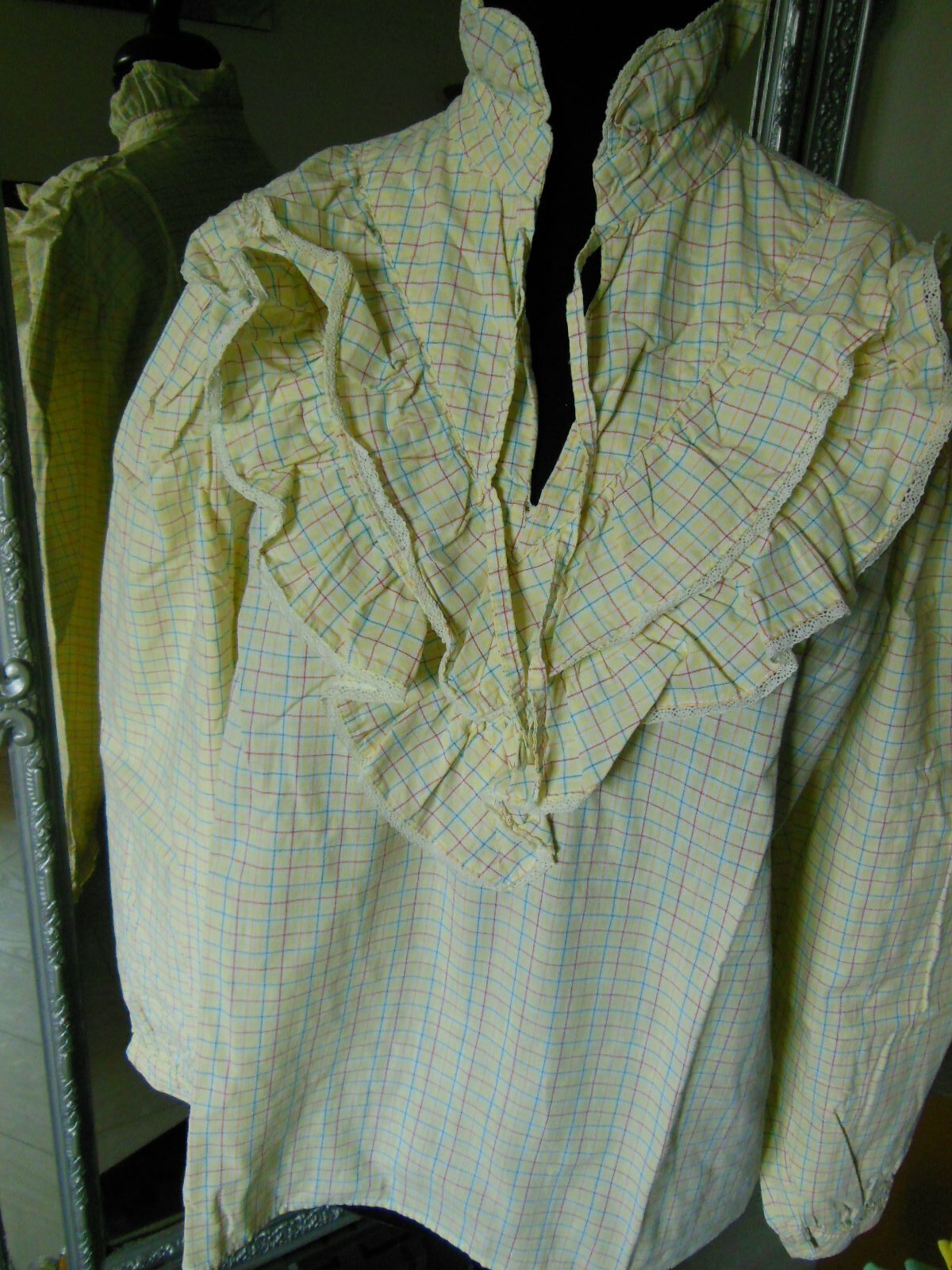 Pur vintage ancienne blouse haut manche longue jaune carreaux 42/44?   B5