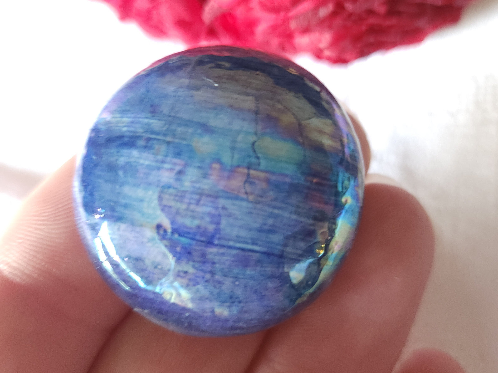 Collection bouton ancien Ceramique bleu  pied metal parurier 3,4/3,5 cm  G18P