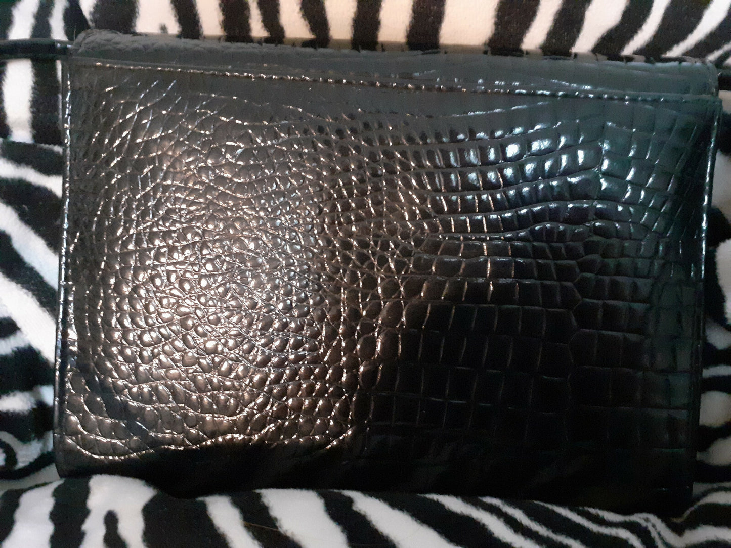 Ancien sac en main noir façon reptile bandoulière vintage retro