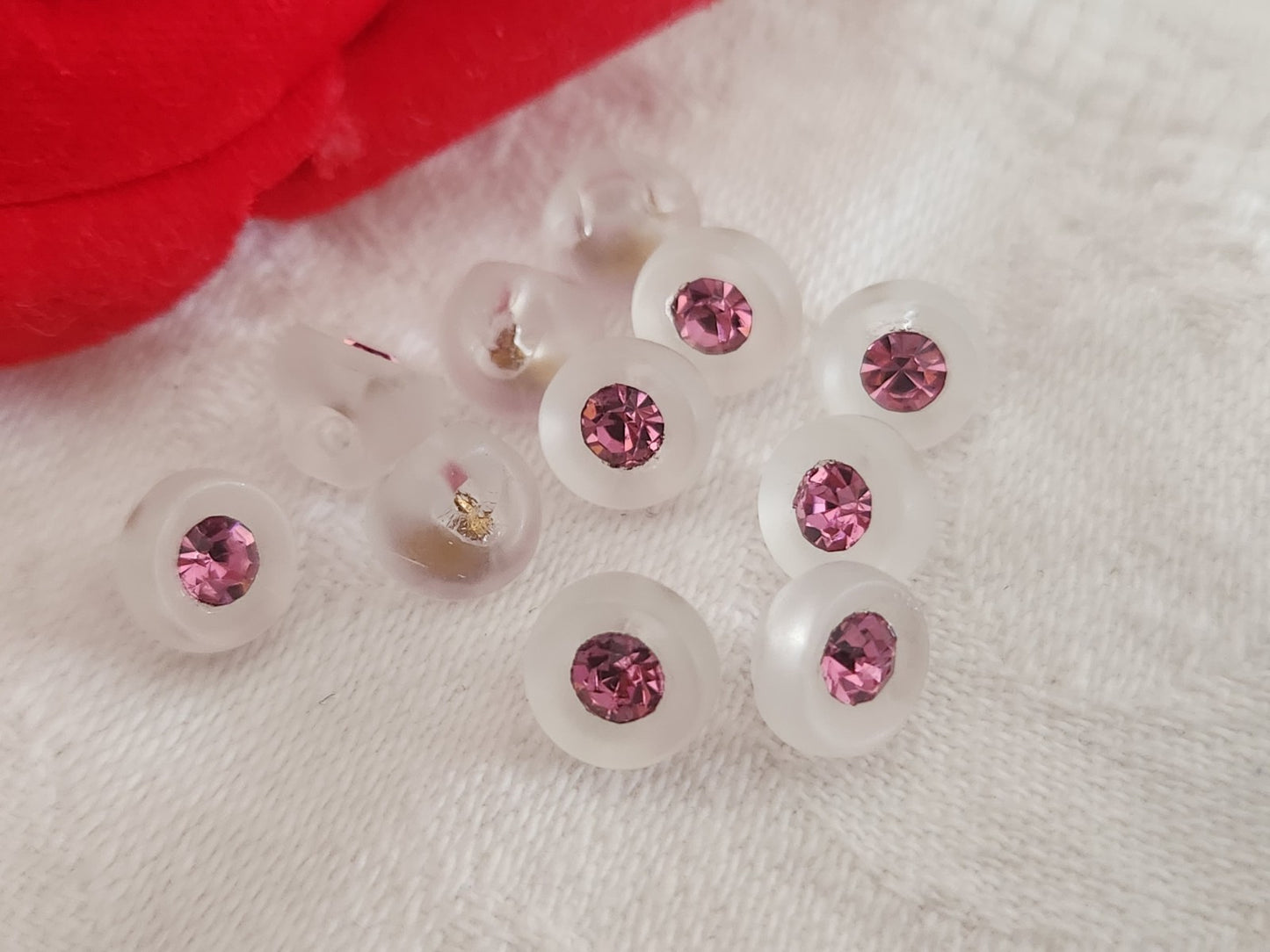 Lot 6 minuscules bouton en verre noir strass rose vintage 0,7/08 cm ref 6363