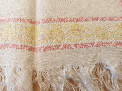Lot 10 serviettes anciennes a franges damassé rose jaune 34 cm sur 36 cm  B8