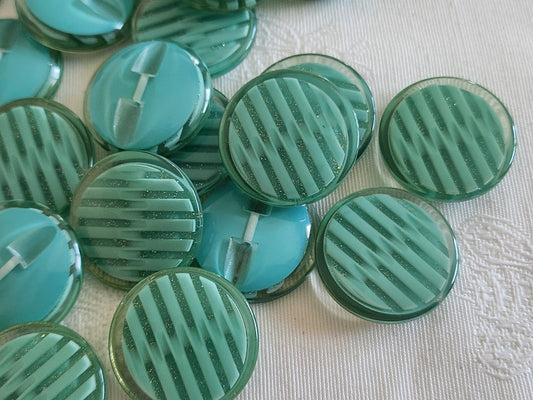 Lot 6 gros boutons vintage paillette bleu turquoise pied 2,5 cm ref 6186