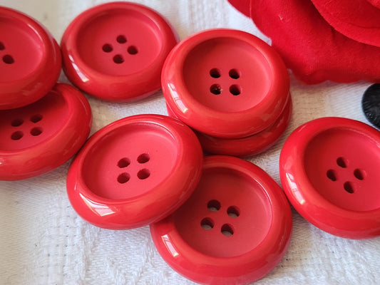 Lot 6 enormes boutons vintage rouge 3,2 cm trous xxl veste ref 5843