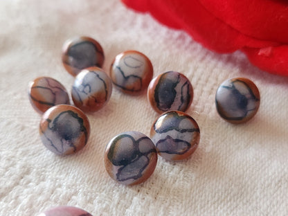 Lot 9 mini boutons vintage en verre rouge bleu ancien 9 mm ou 0,9 cm ref 6441