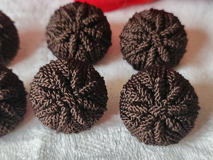 Lot 6 boutons anciens passementerie marron fait main 2 cm ref 5837