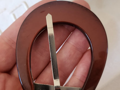 Très grosse boucle de ceinture vintage superbe marron  foncé