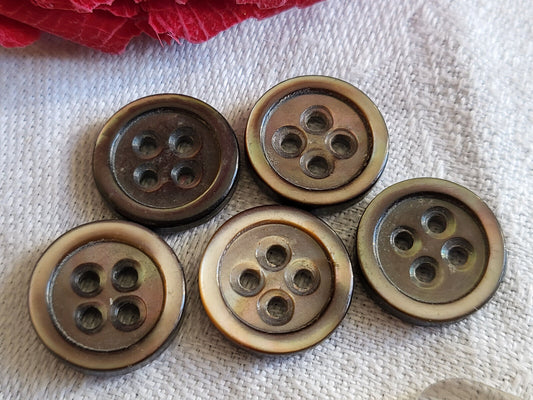 Lot 5 petits boutons anciens épais en nacre gris à trous  1,3 cm G10Q