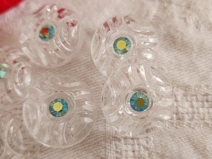 Lot 6 boutons vintage en verre transparent strass  17 mm ou 1,7 cm ref 6435