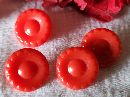 Lot 4 boutons anciens rouge forme de fleur plastique pied 1,8 cm D4G