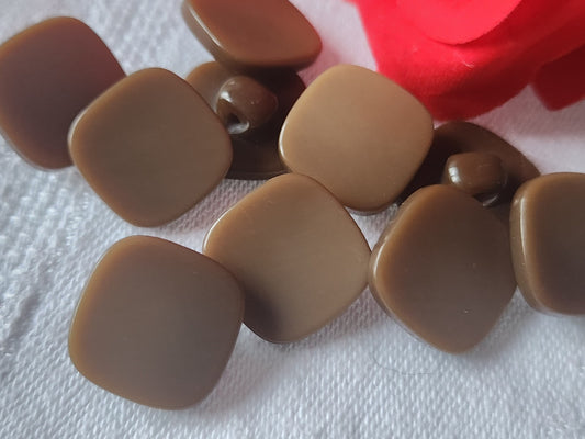 Lot 10  boutons vintage marron reflet nacré carré 1,5 cm pied ref 1030