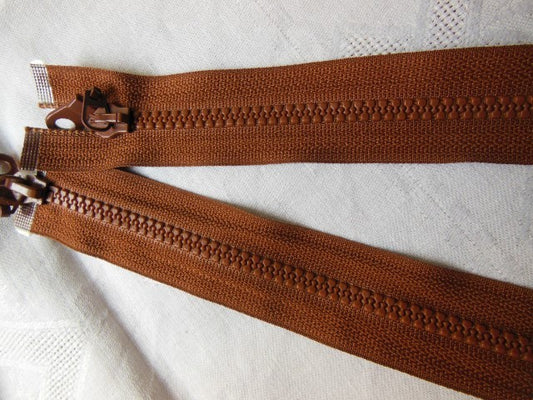 Fermeture éclair 55 cm marron  séparable  blouson manteau curseur double A24