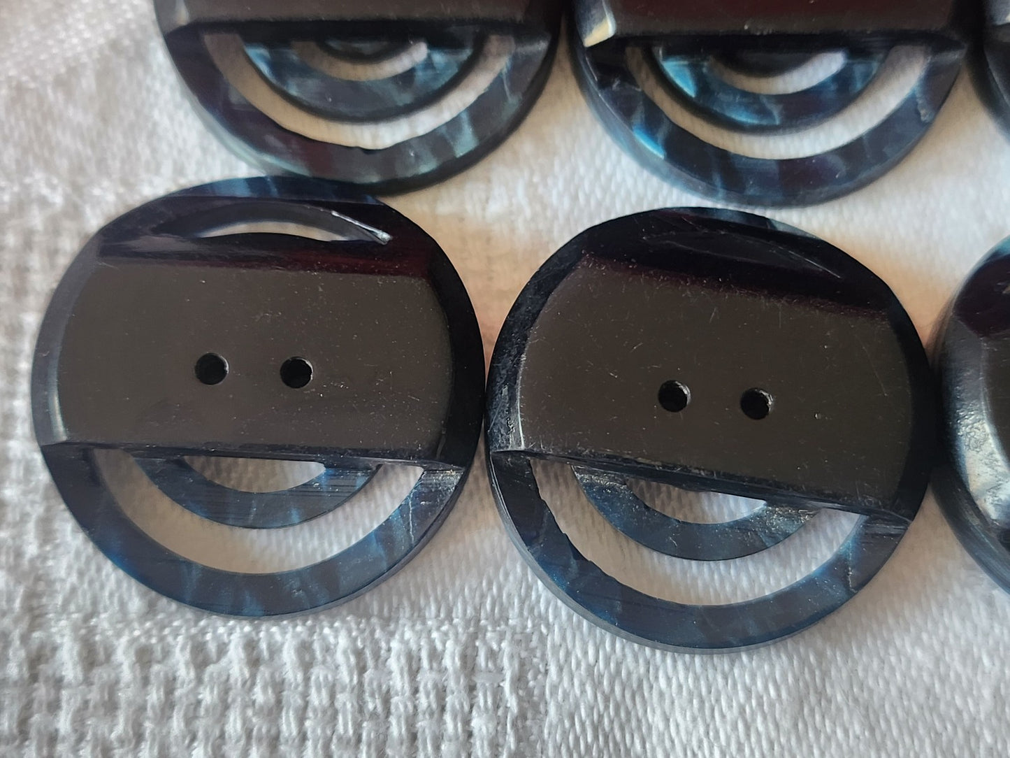 Lot  6 gros boutons anciens art deco bicolore ajouré bleu 2,7 cm ref 1419