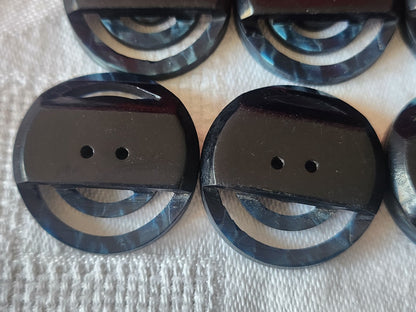 Lot  6 gros boutons anciens art deco bicolore ajouré bleu 2,7 cm ref 1419