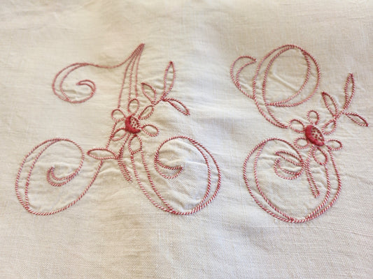 Ancien grand drap large monogramme AG original toile B6