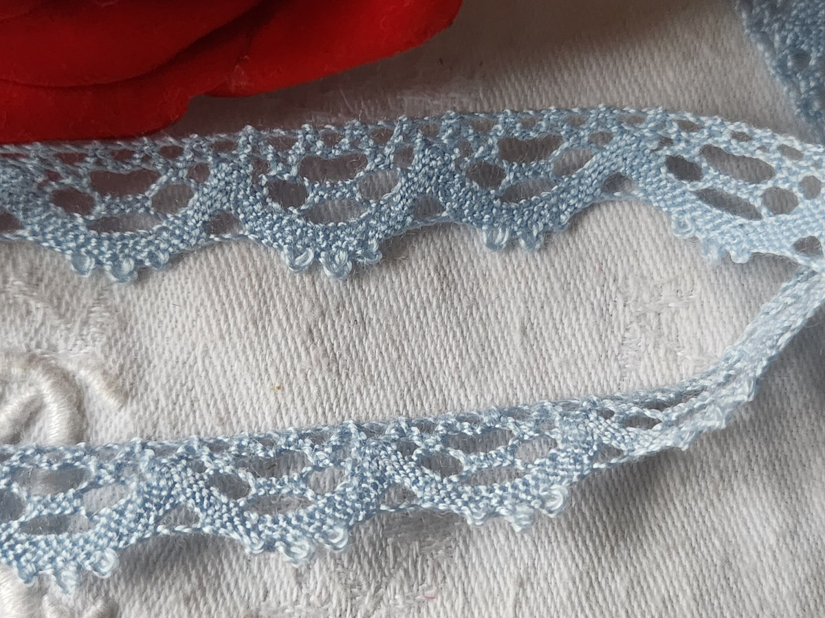 Dentelle vintage bleu ciel  coton 3 métres sur 1,4 cm A3