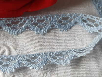 Dentelle vintage bleu ciel  coton 3 métres sur 1,4 cm A3