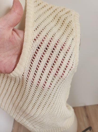 PUR VINTAGE ancien débardeur croché ajouré creme surpull 36/38  ref portant