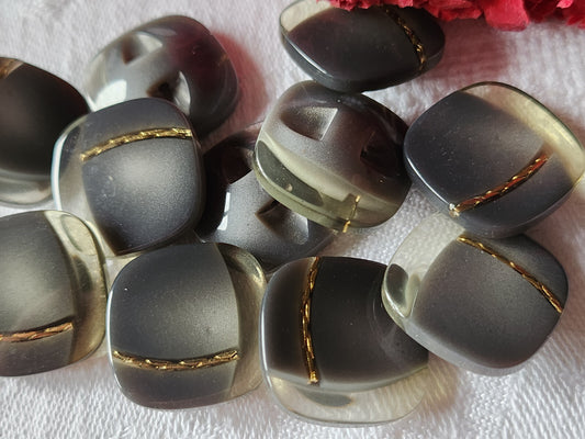 Lot 6 élégants boutons vintage inclusion gris doré pied 2  cm ref 3463