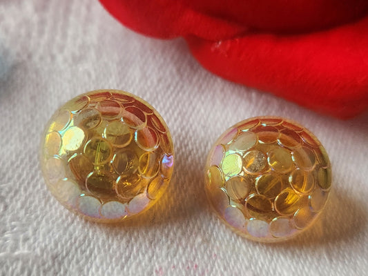 Duo boutons anciens en verre orange alveole vintage 1,5 cm D9D