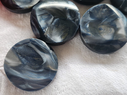 Lot 6 gros boutons vintage bleu moucheté pied plat épais 2,6 cm ref 2499