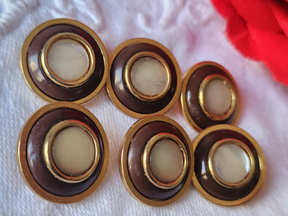 Lot 6 boutons anciens en metal coeur en nacre marron  1,7 cm ref 3906